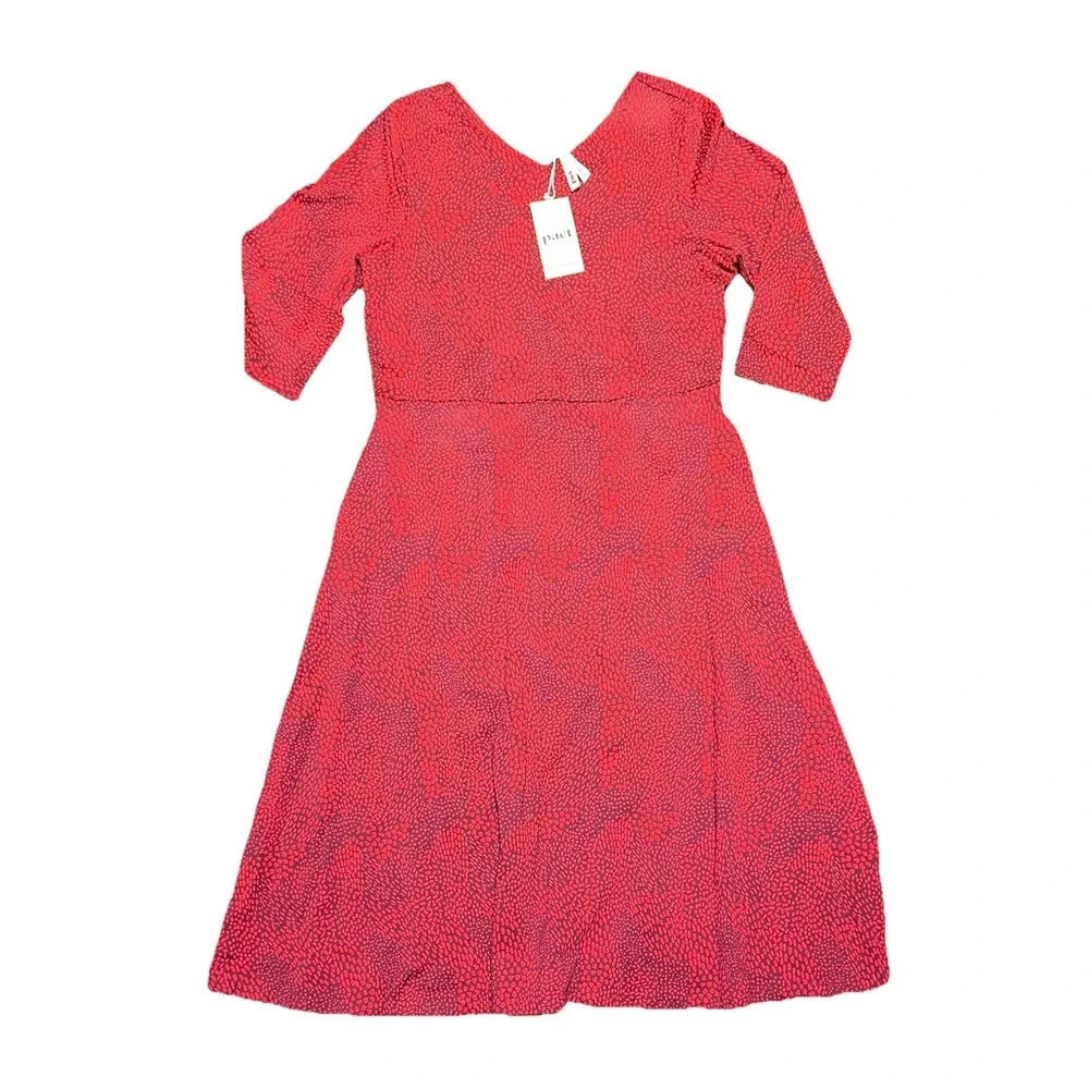 New Pact Dakota Dress 3/4 Sleeve Fit & Flare Midi Organic Cotton XL Pockets - Picture 1 of 7